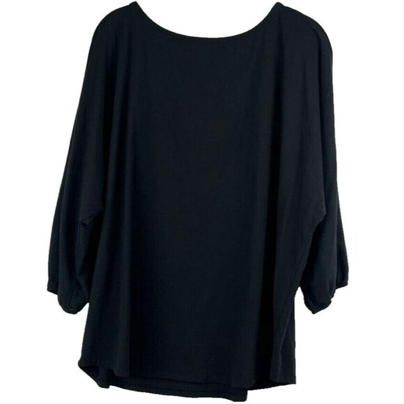 Soft Surroundings Women's Top 1X Solid Black 3/4 Puff Sleeve Lace Cotton Blend - Picture 6 of 7